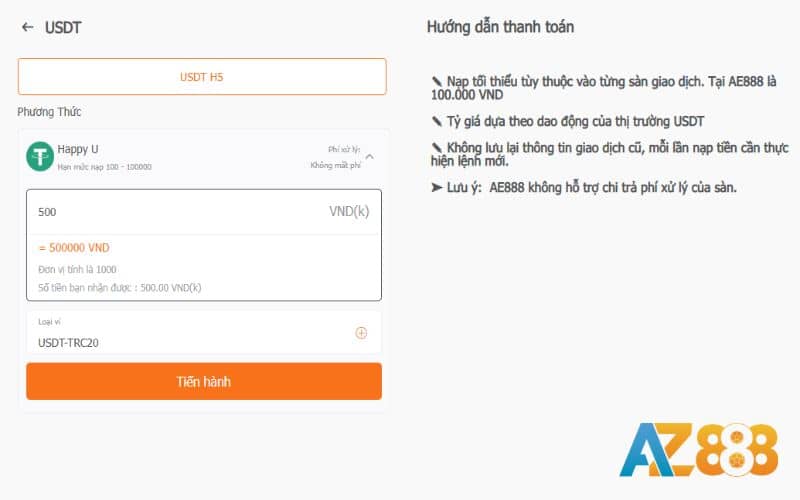 Điền số tiền cần nạp và tiến hành giao dịch nạp tiền Điền số tiền cần nạp và tiến hành giao dịch nạp tiền