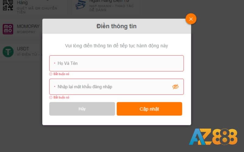 Thêm thông tin cá nhân trước khi nạp tiền Thêm thông tin cá nhân trước khi nạp tiền