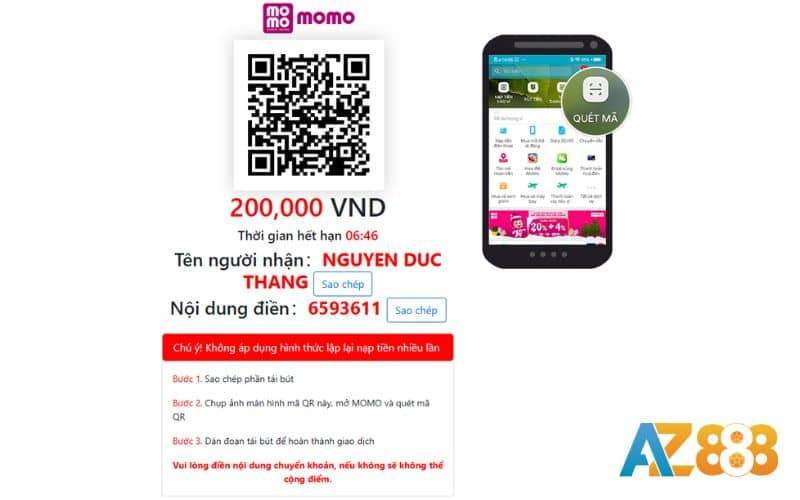 Thực hiện quét mã chuyển tiền trên ứng dụng MOMO của bạn Thực hiện quét mã chuyển tiền trên ứng dụng MOMO của bạn